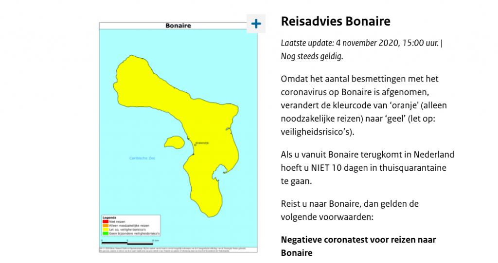 Reisadvies Bonaire aangepast naar geel