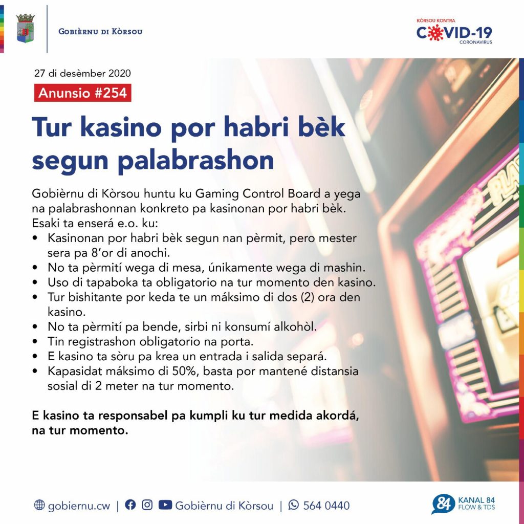 Casino's op Curaçao mogen weer open