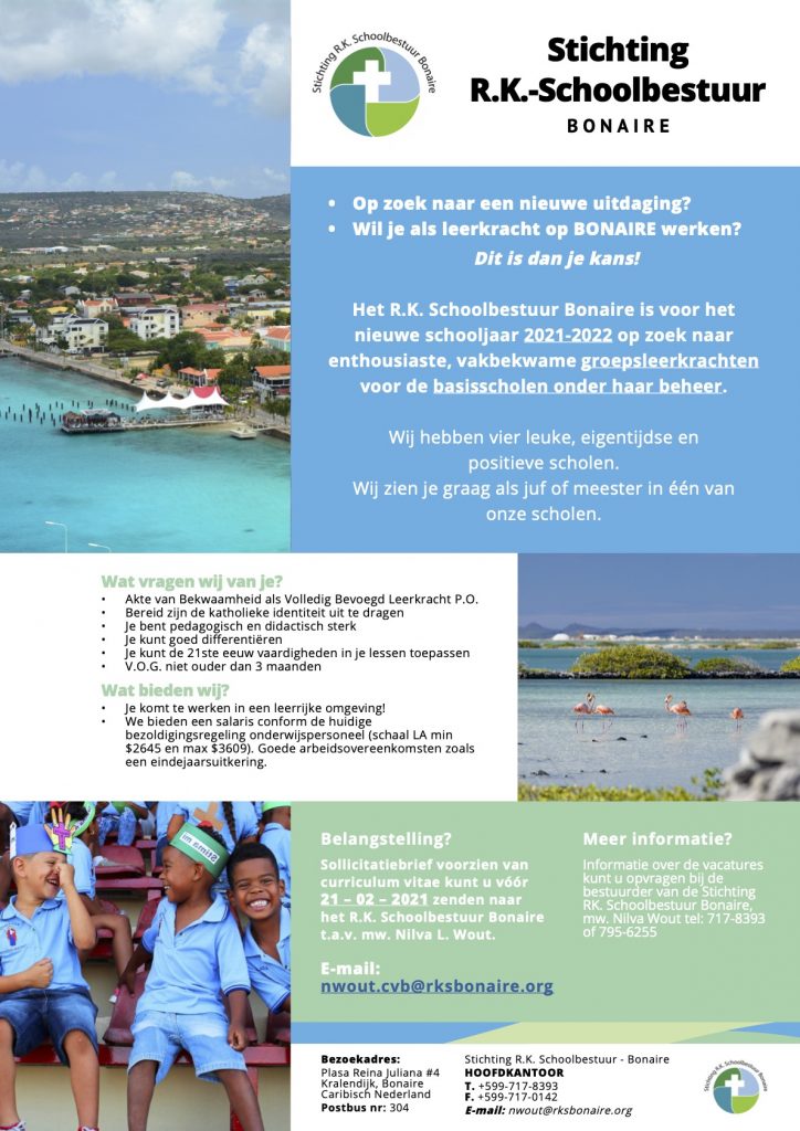 Vacature Groepsleerkrachten Bonaire