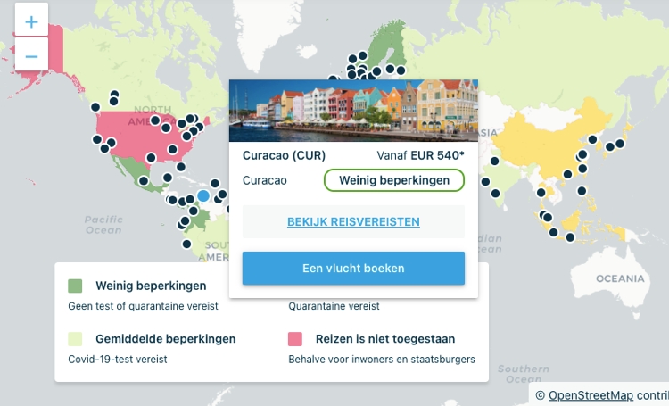 KLM zet interactieve kaart online over reisbeperkingen in de wereld
